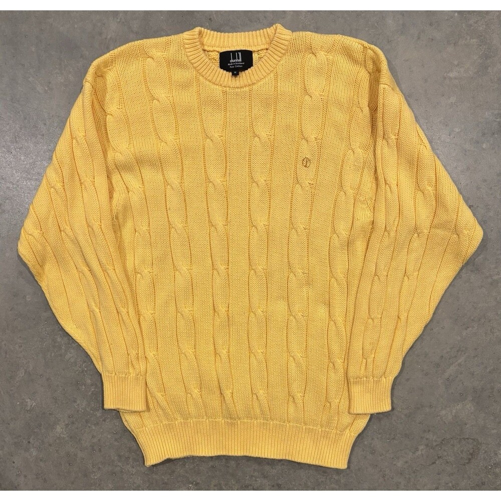 Dunhill Cable Knit Sweater Vintage Made In Scotland Yellow Cotton Men’s Medium